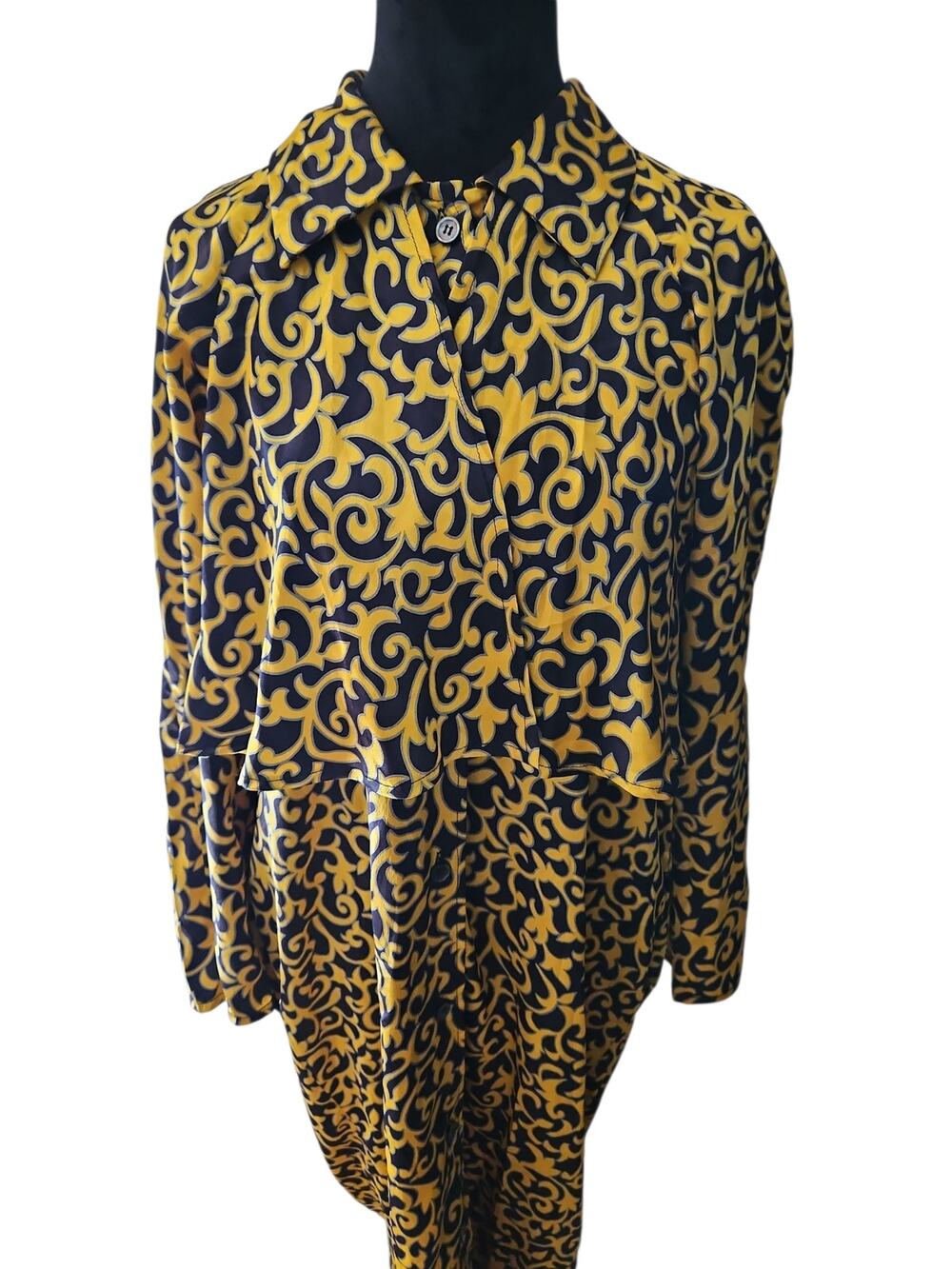 Vintage 80s Wallis California Yellow Paisley Dress Size Medium
